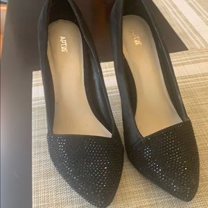 Black suede and sparkle heels